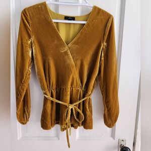 J. Crew Women's Faux Wrap Velvet Vintage Gold Top Size 0 VGUC